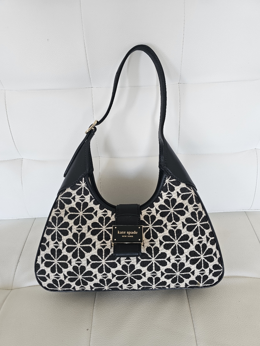 Authentic Kate Spade Black & Cream Floral Jacquard Shoulder Bag
